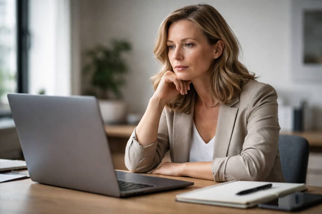 Dirigeant observant son site visible sur Google sans générer de demandes clients.