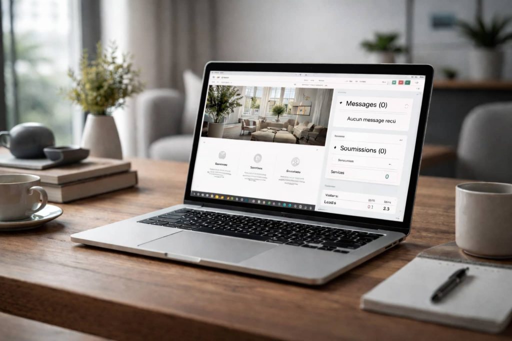 Site web professionnel qui ne génère pas de clients avec tableau de bord affichant zéro demande.